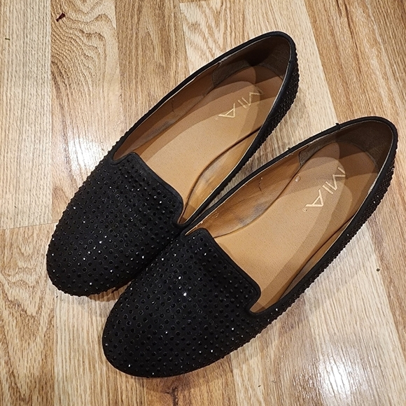 MIA women's black flat loafers sparkling Embellished shoes size 7 M - Picture 4 of 8